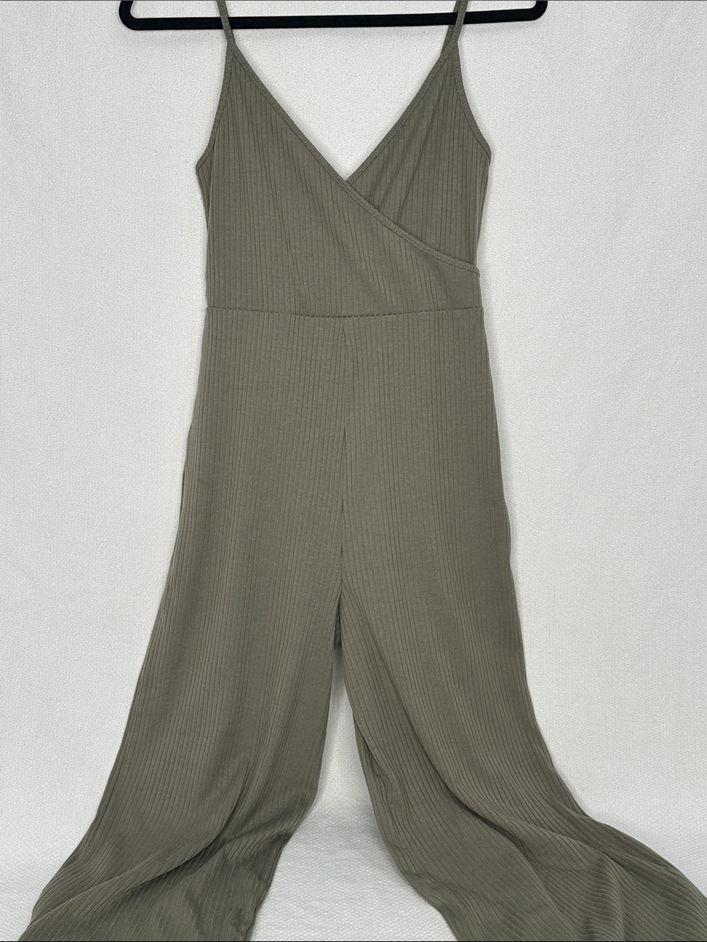 Forever 21 Olive Ribbed Wrap-Front Wide-Leg Jumpsuit